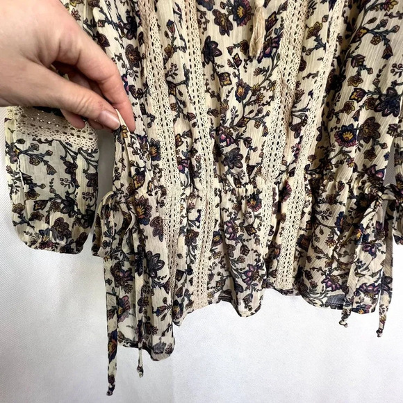 Dr2 Sheer Crochet Lace Strips Peplum Boho Blouse Size XS - Picture 6 of 12